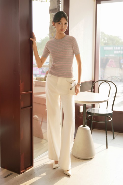 Sixdo Grey Stripe Knit Blouse